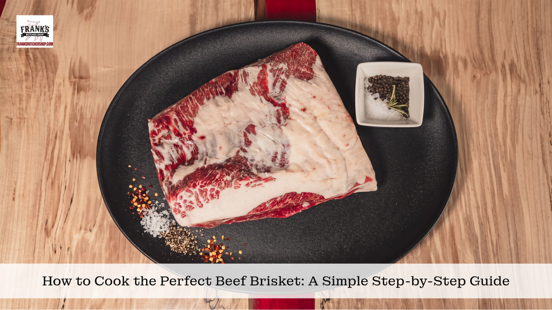 Raw beef brisket on black pan with salt and pepper seasoning and sauce for cooking perfect brisket.